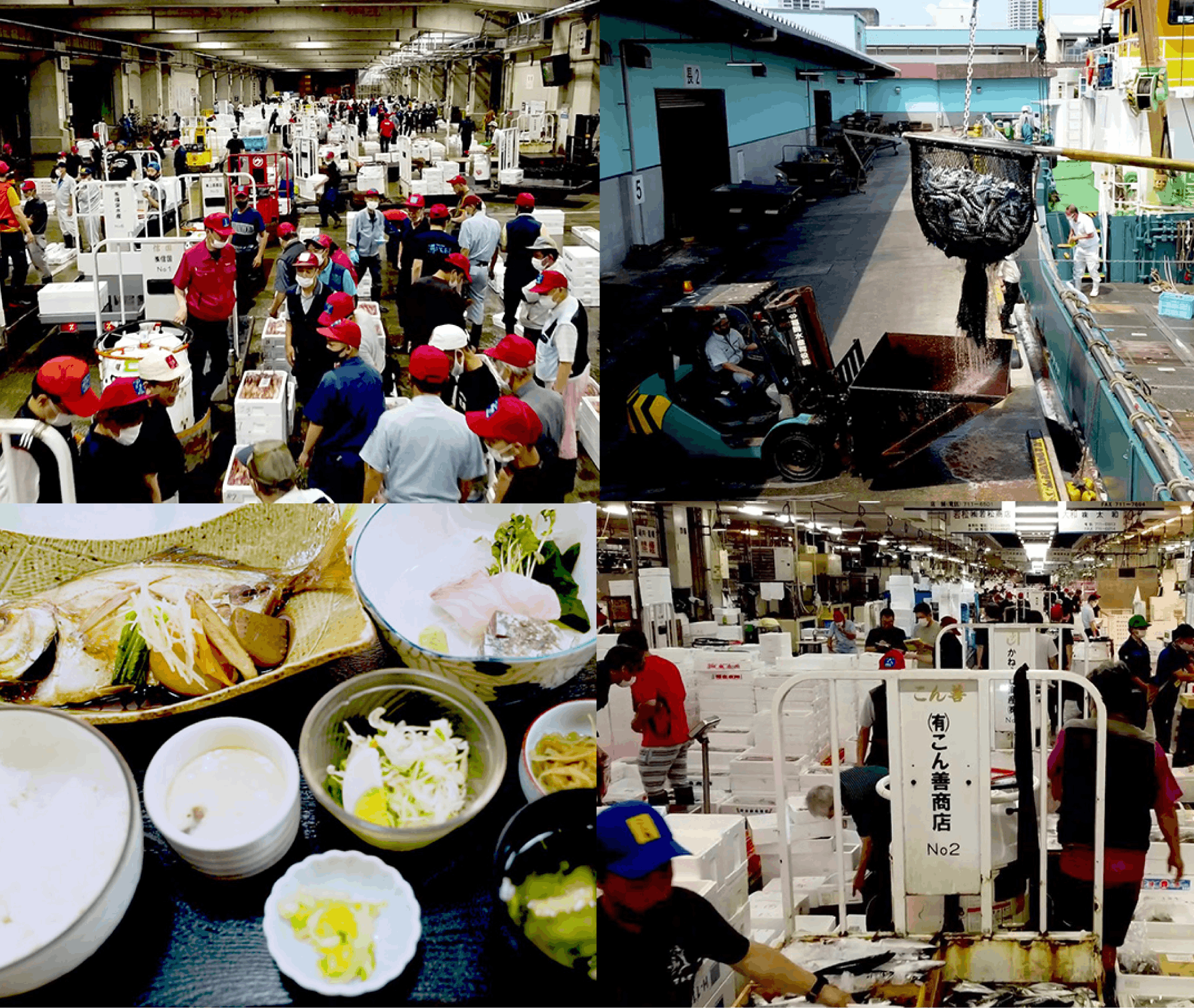 市場の様子と料理のイメージ